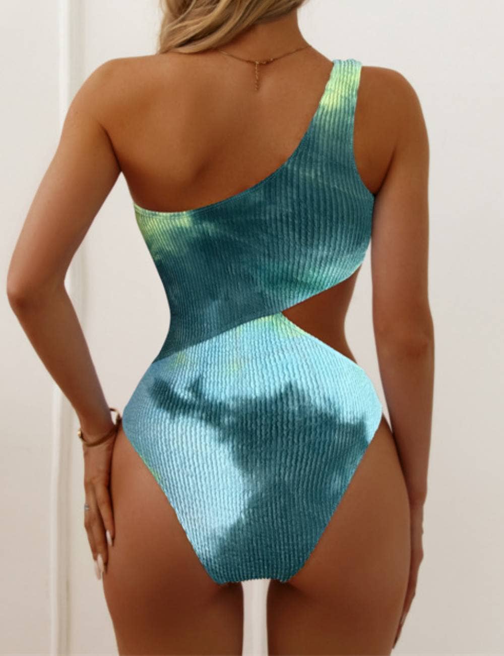 Wrinkle One Shoulder One Piece Swimwear SKSW40090