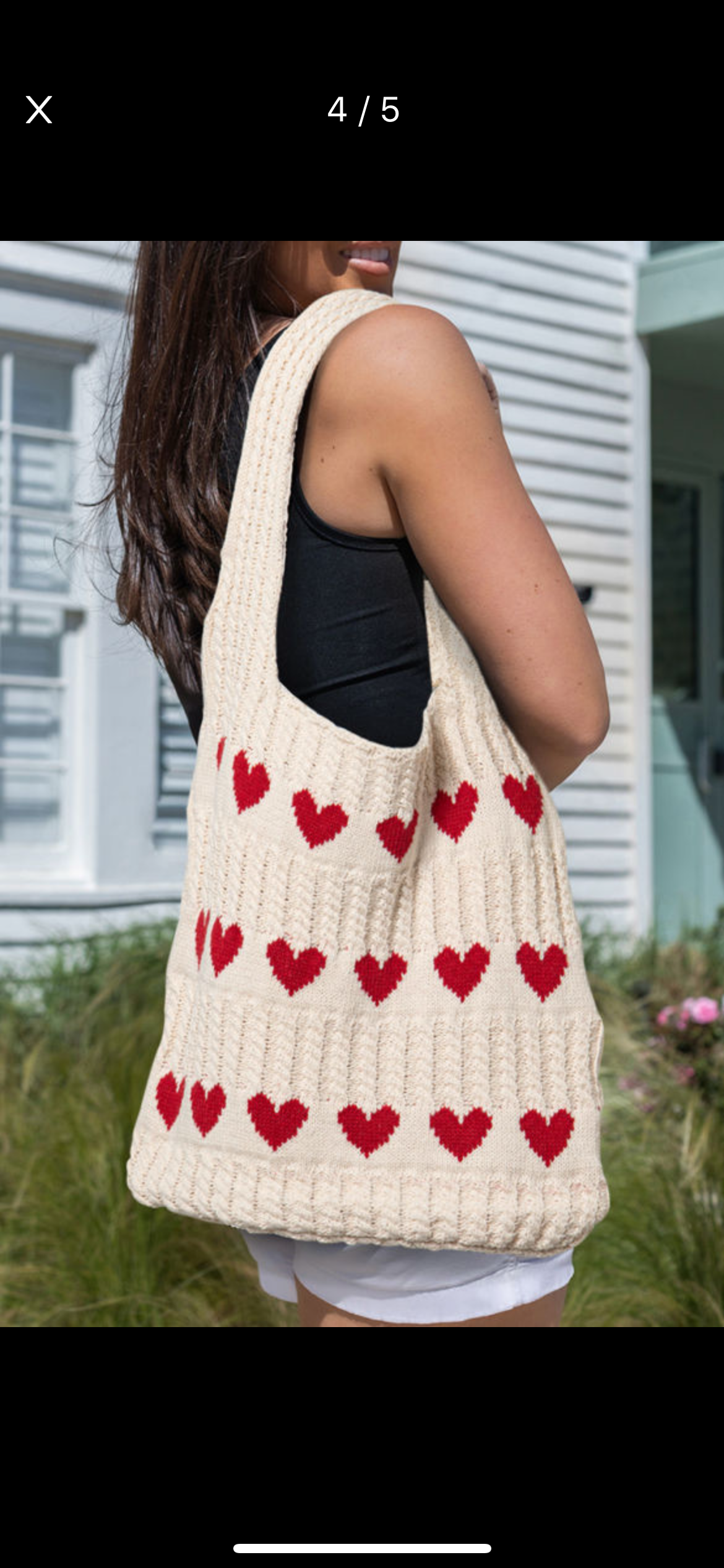 Heart Pattern Knit Shoulder Bag