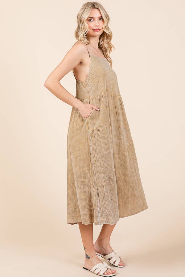 CWD2138MW - ASYMMETRY TIERED DOWN MIDI SLIP DRESS