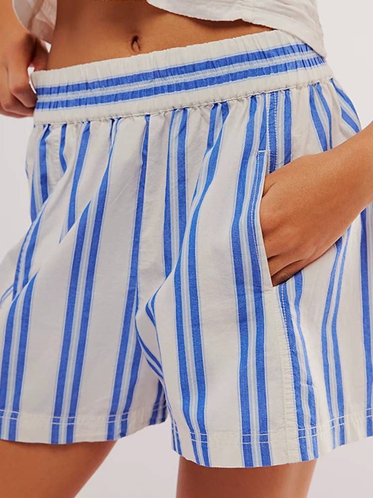 Striped Elastic Waist Casual Beach Shorts N25Z144