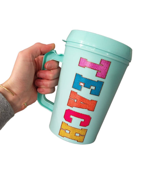 "TEACH" Varsity Chenille Letter HIP SIPS Mega Mug 34oz
