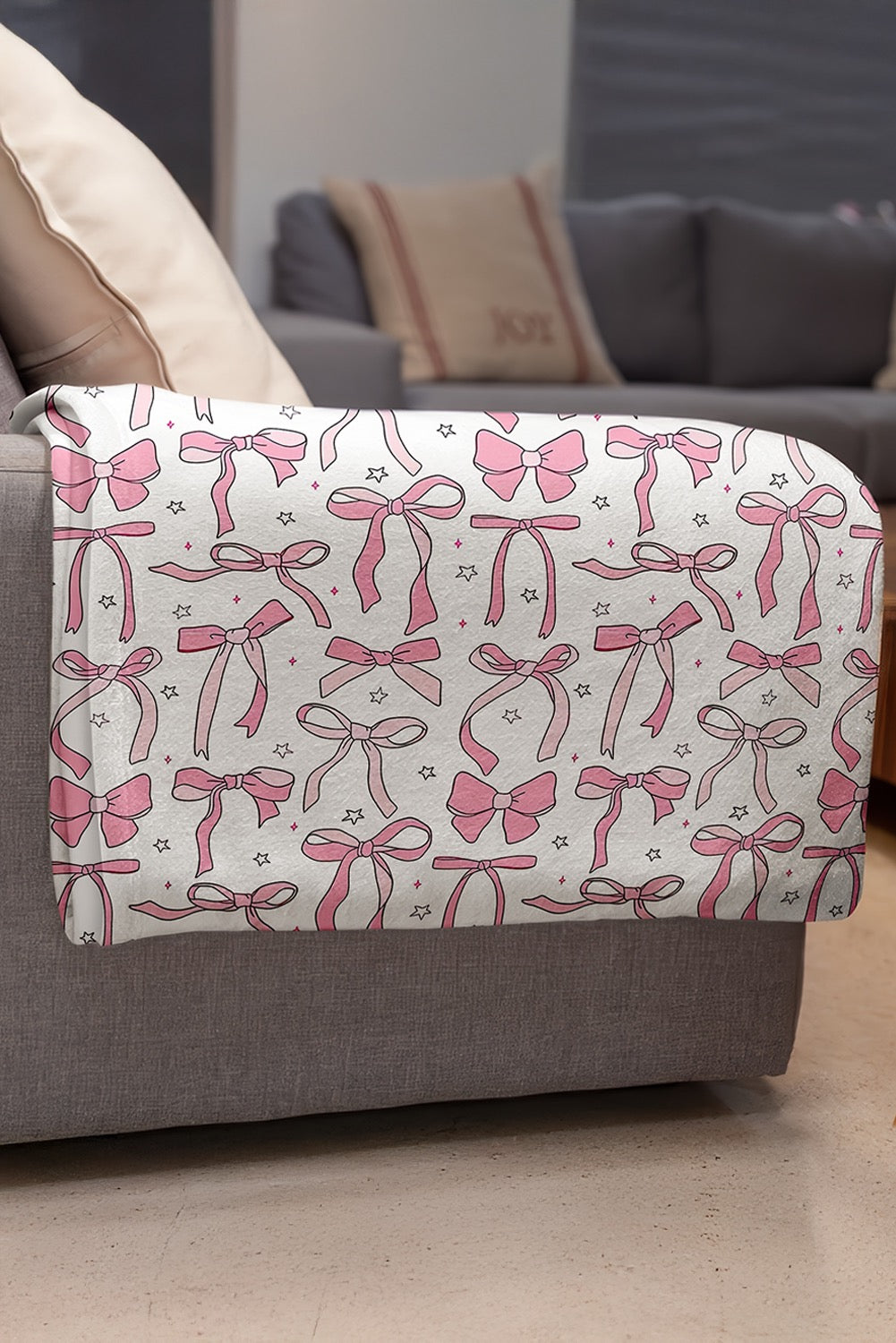 Sweet pink bows print large sofa blanket