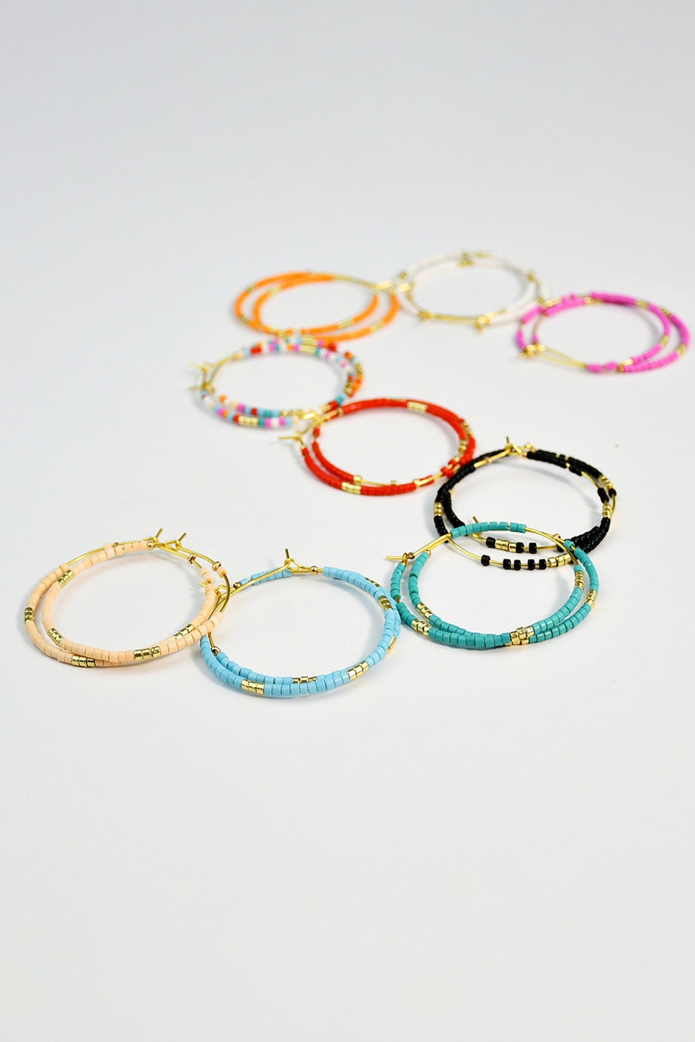 Rose red rice bead gold plated hoop earrings