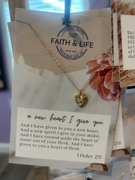 "A New Heart" 14k Gold Cubic Zirconia Christian Necklace