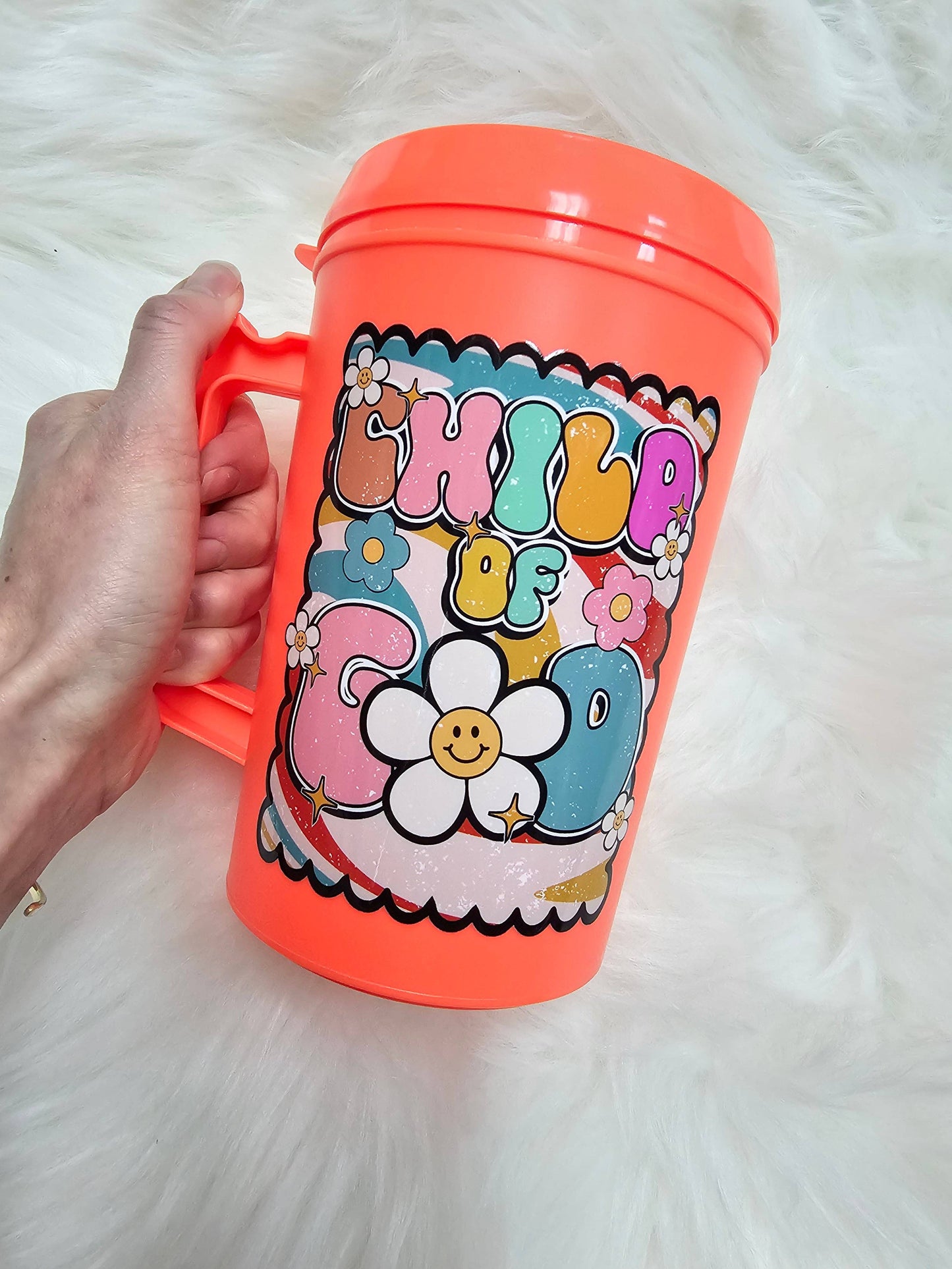 Retro Flower Child of God Christian HIP SIPS Mega Mug 34oz