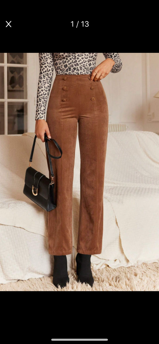 Chestnut Solid Color Straight Leg Pants