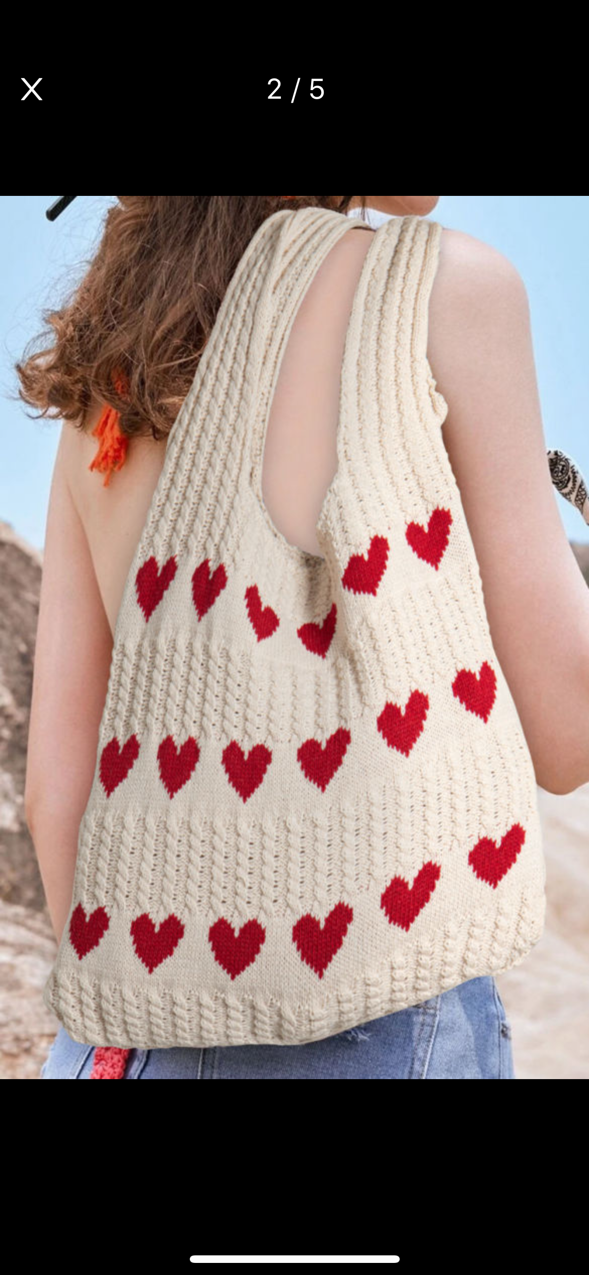 Heart Pattern Knit Shoulder Bag