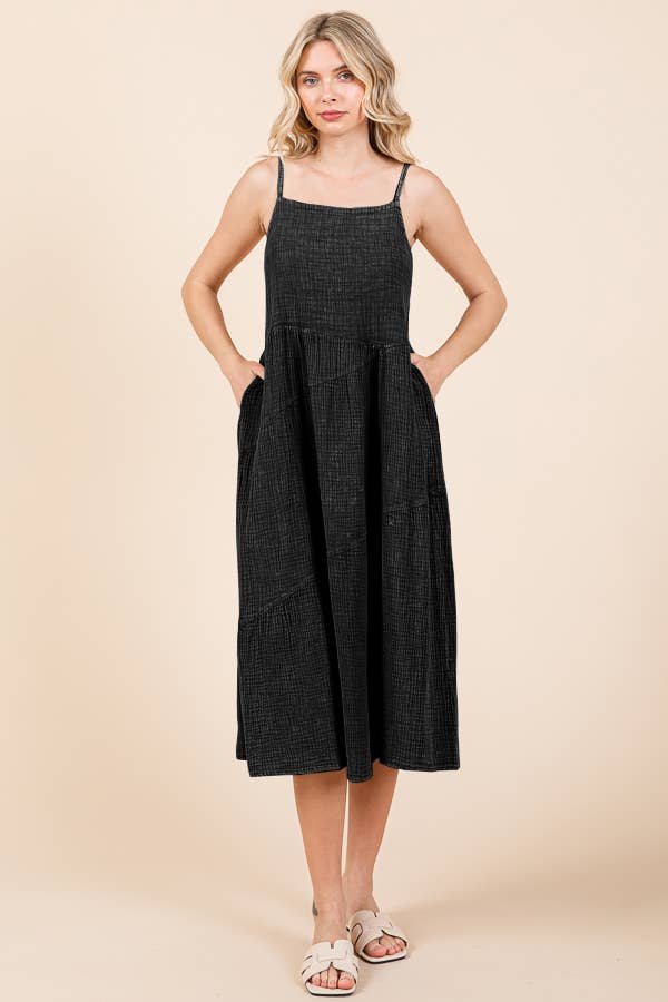 CWD2138MW - ASYMMETRY TIERED DOWN MIDI SLIP DRESS