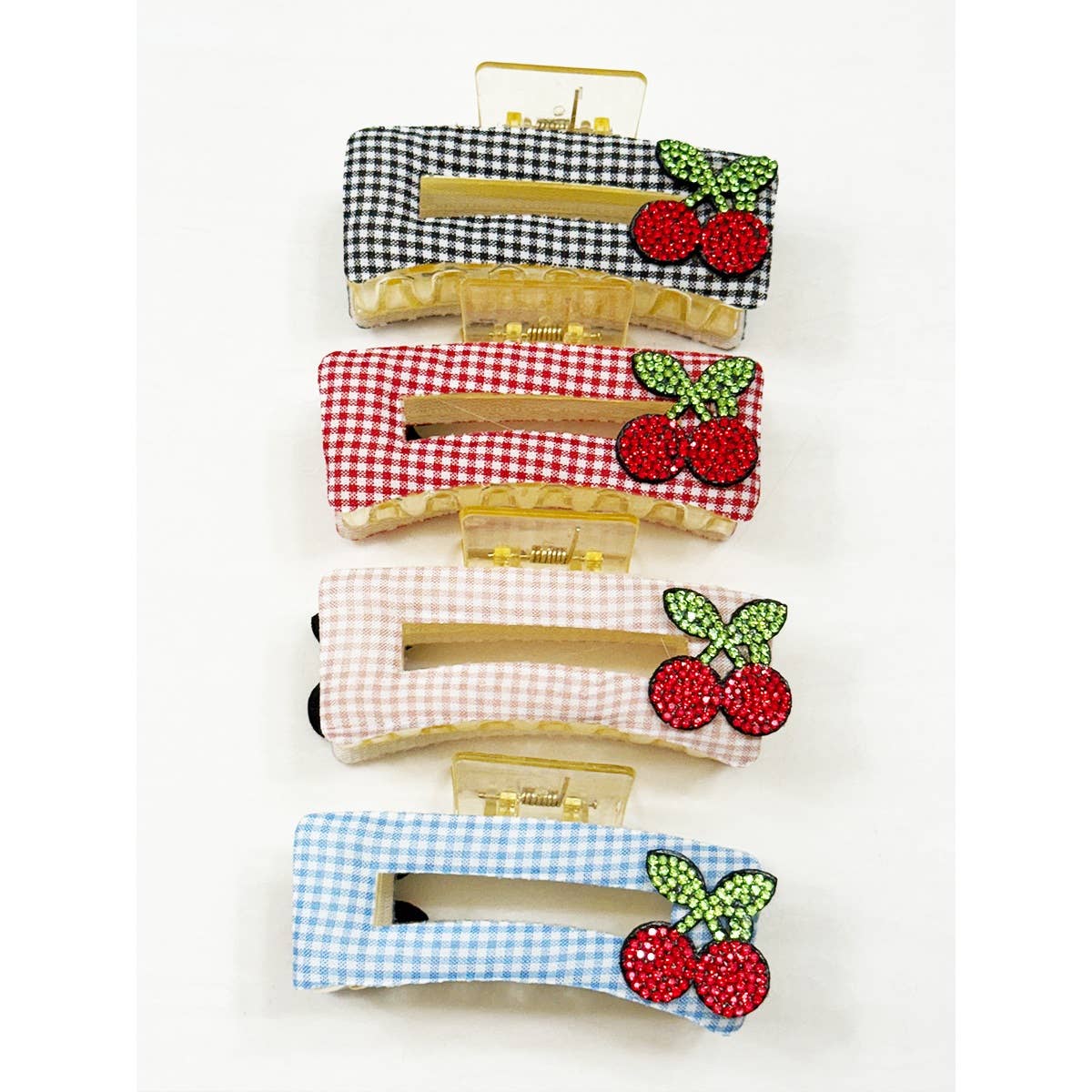 Rectangle Cherry Patch on Gingham Fabric Hair Claw