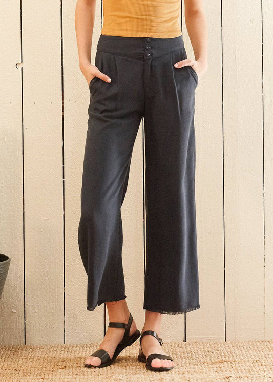 Nurode's Fringe Hem Cropped Pants in Navy