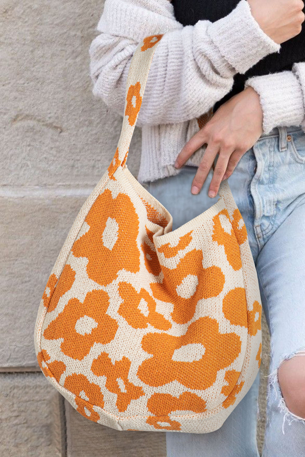 Mustard Flower Print Shoulder Bag