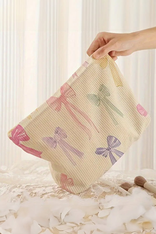 Beige Bow Cosmetic Bag