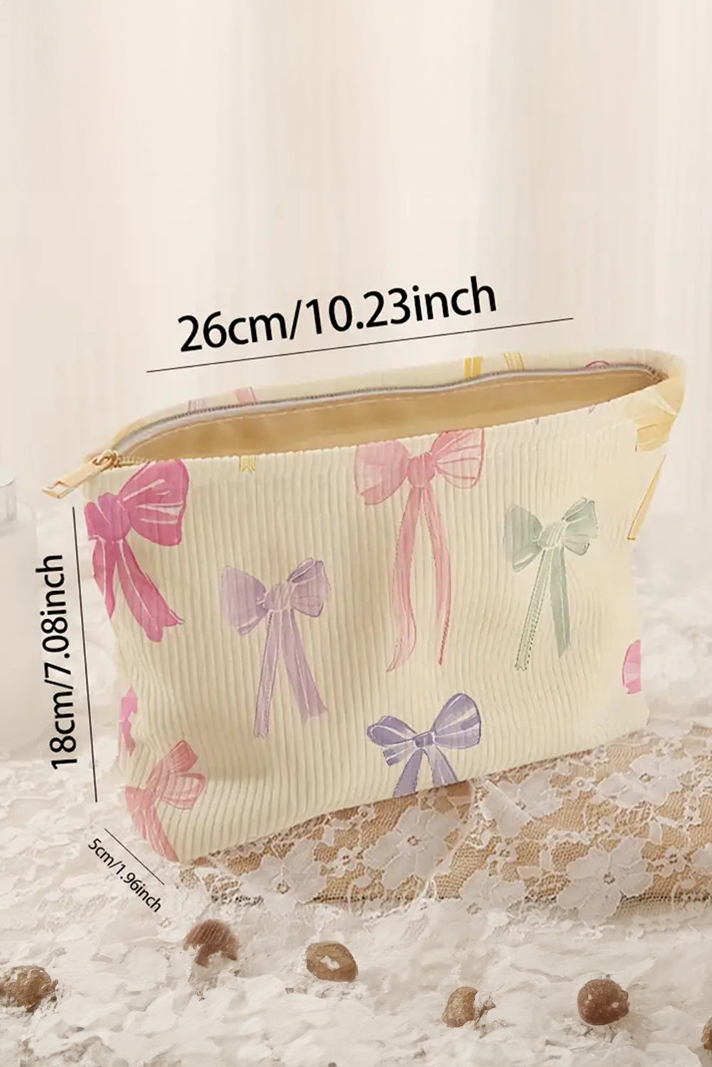 Beige Bow Cosmetic Bag