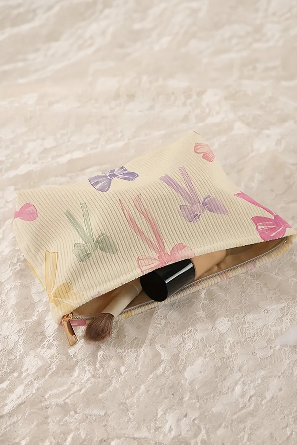 Beige Bow Cosmetic Bag