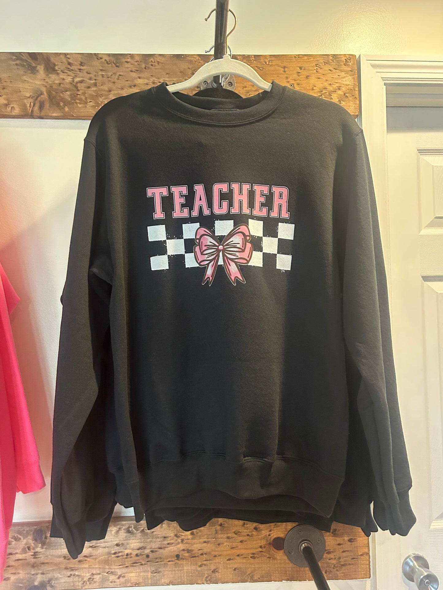 Checkered Bow Teacher Crewneck