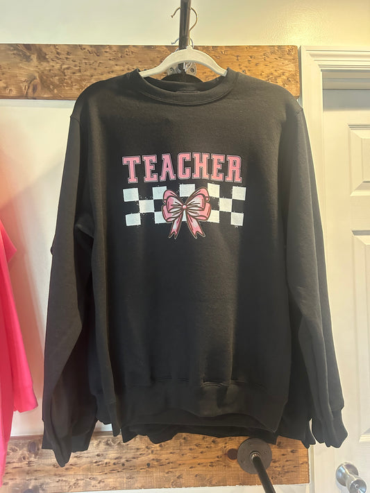 Checkered Bow Teacher Crewneck