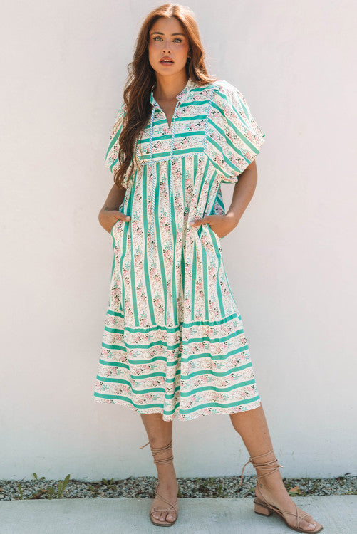 Teal Stripped Floral Dress