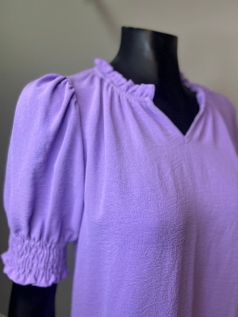Solid Woven Short Sleeve Top