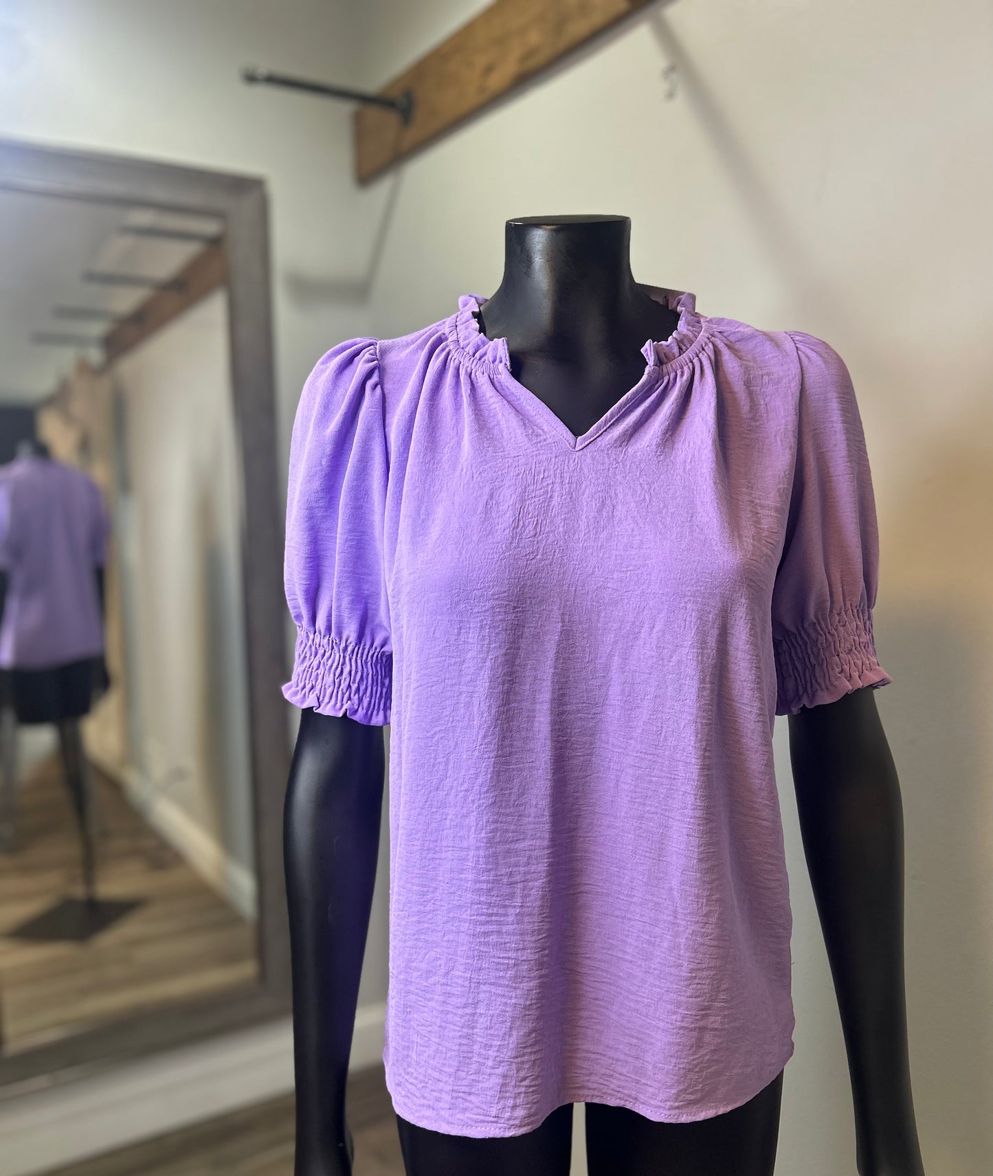Solid Woven Short Sleeve Top