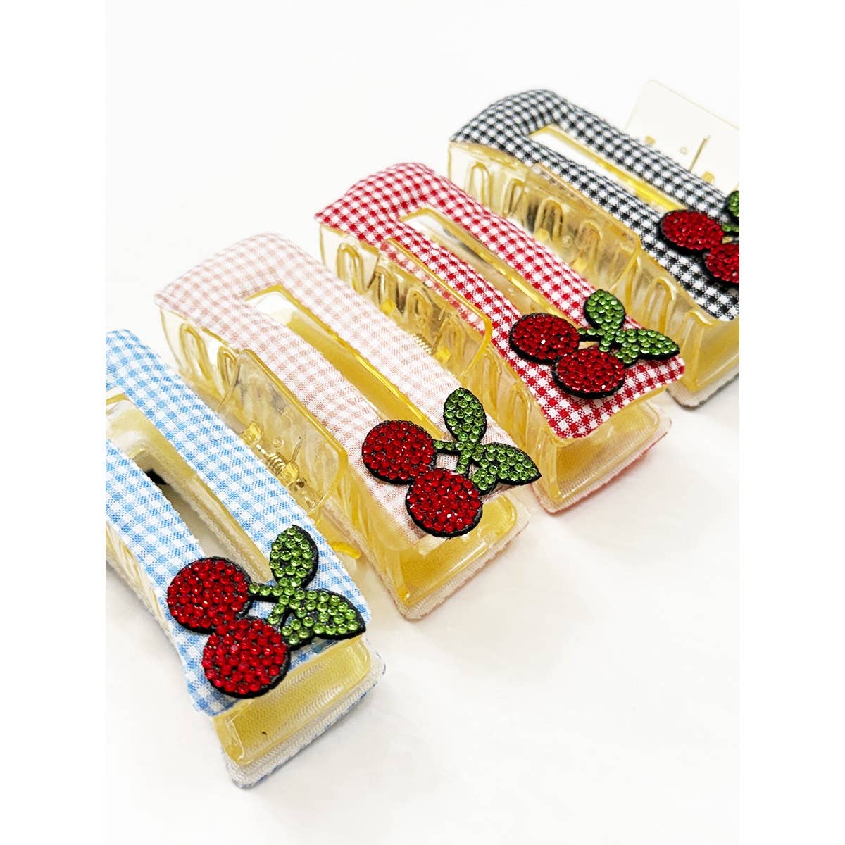 Rectangle Cherry Patch on Gingham Fabric Hair Claw
