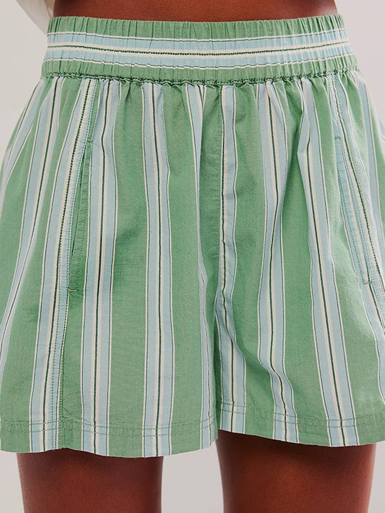 Striped Elastic Waist Casual Beach Shorts N25Z144