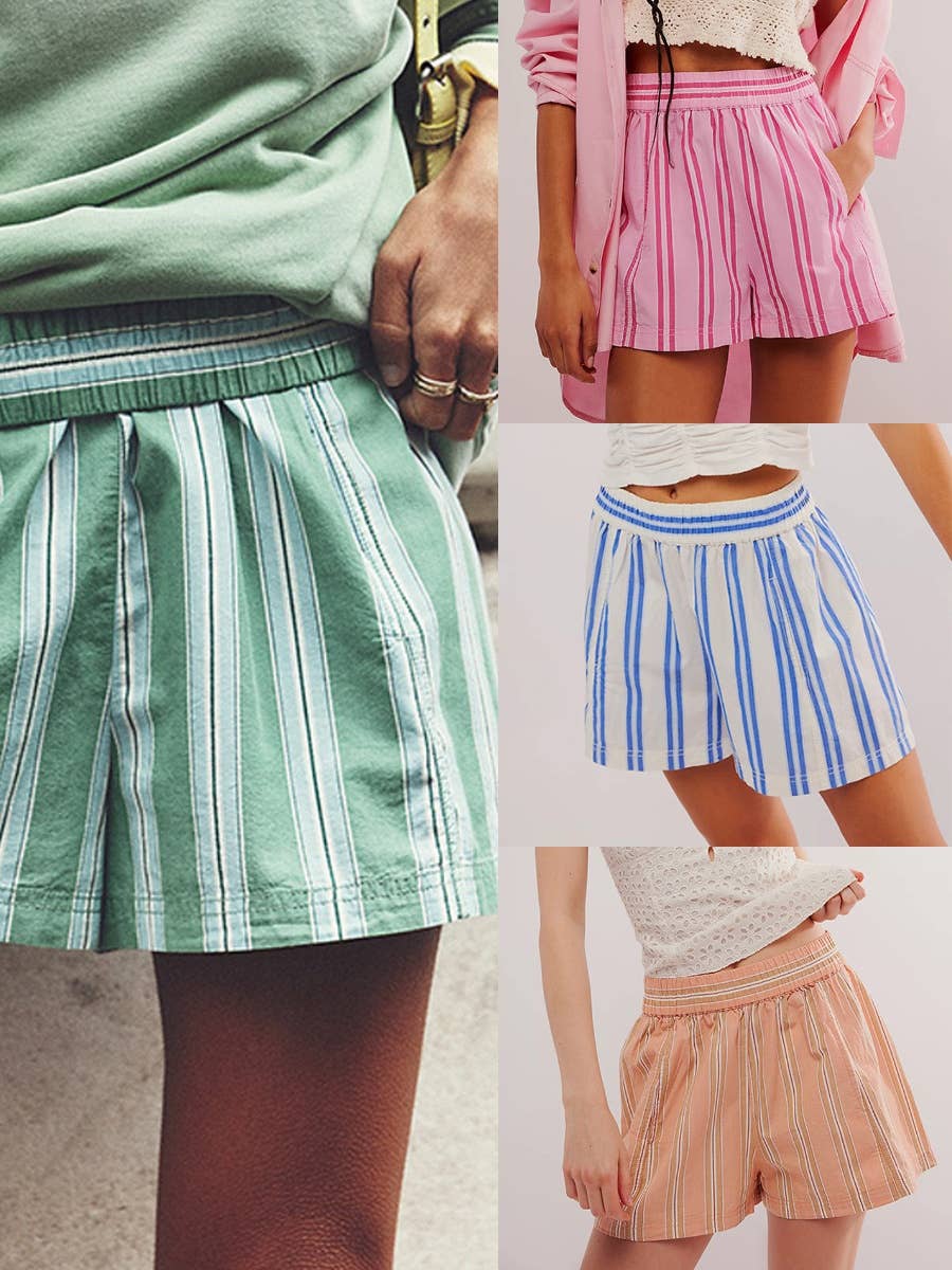 Striped Elastic Waist Casual Beach Shorts N25Z144