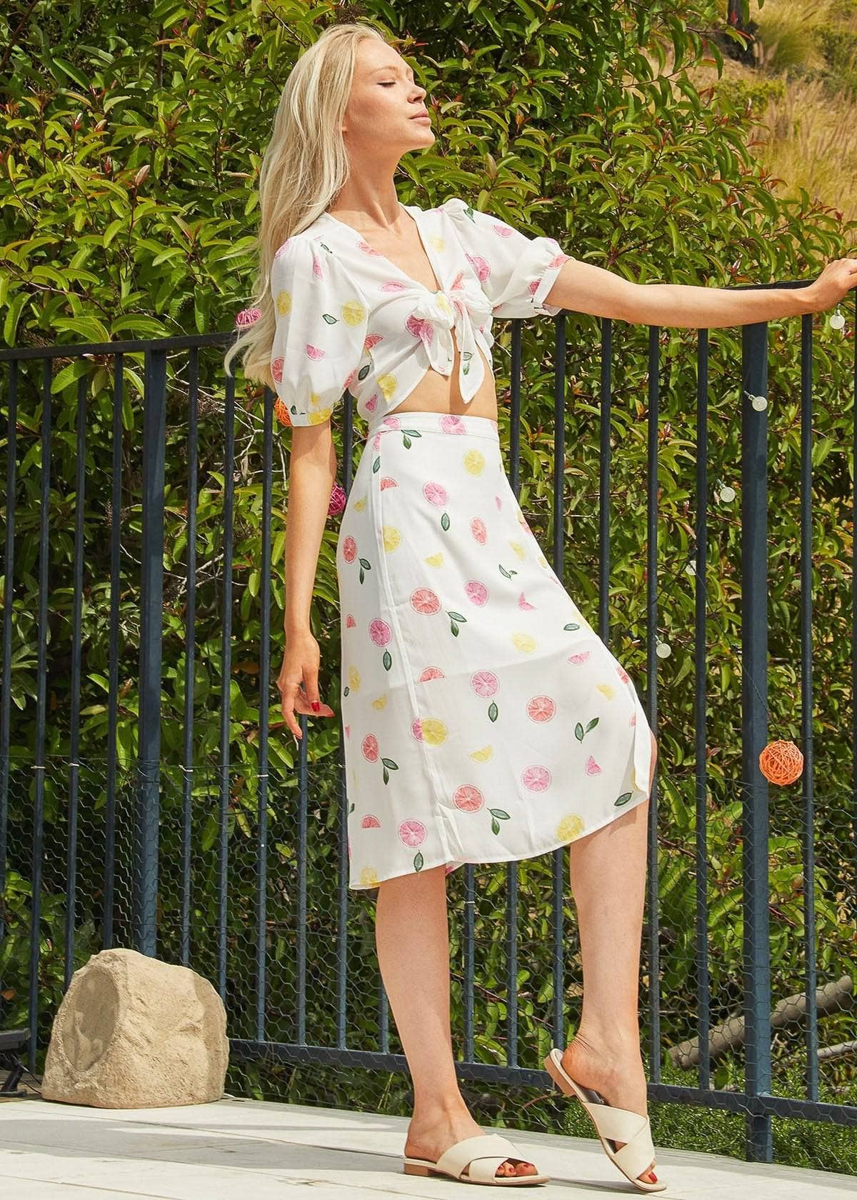 Nurode's Fruit Punch Button Front Midi Skirt