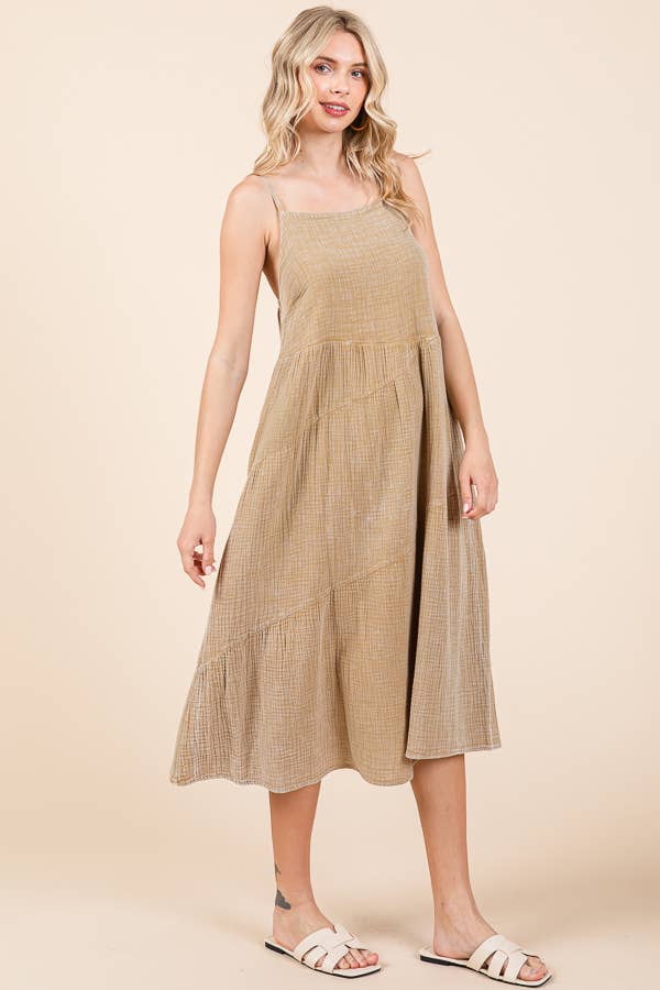 CWD2138MW - ASYMMETRY TIERED DOWN MIDI SLIP DRESS