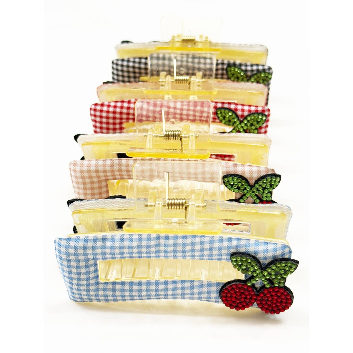 Rectangle Cherry Patch on Gingham Fabric Hair Claw