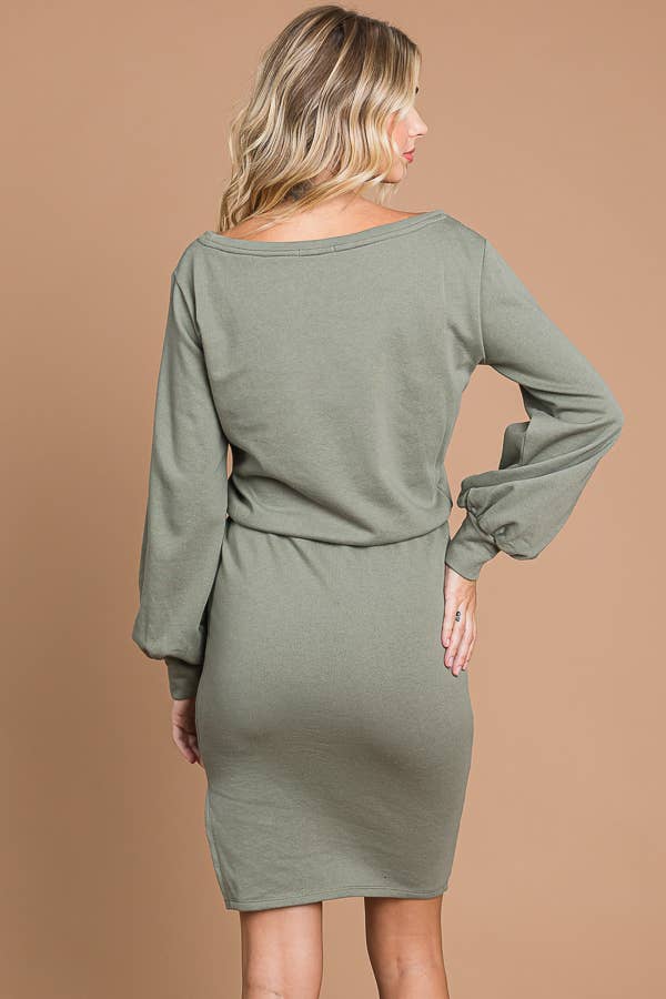 CFD1224L - BOAT NECK BALLOON SLEEVE DRESS