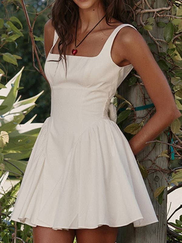 Womens Back Bow Tie U Neck Dress N25Z276