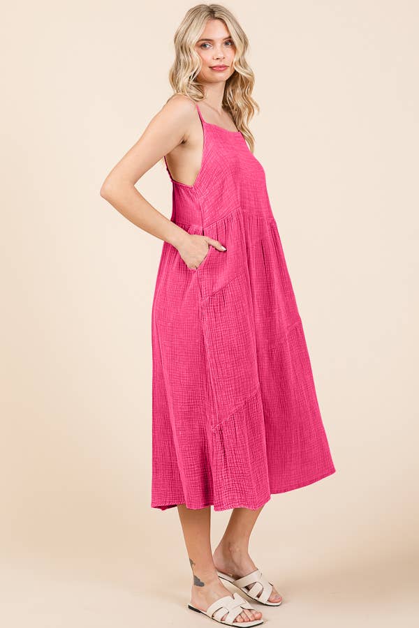 CWD2138MW - ASYMMETRY TIERED DOWN MIDI SLIP DRESS